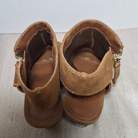 A.N.A Tan Faux Suede Open Toe Side Zip Block Heel Sandals "ANA JACO" 7 1/2M - Picture 8 of 16